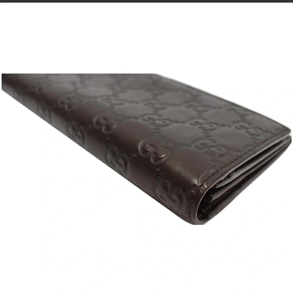 🔵 WINNER GUCCI-Guccissima GG Leather Bi-fold Long Brown Wallet date code listed